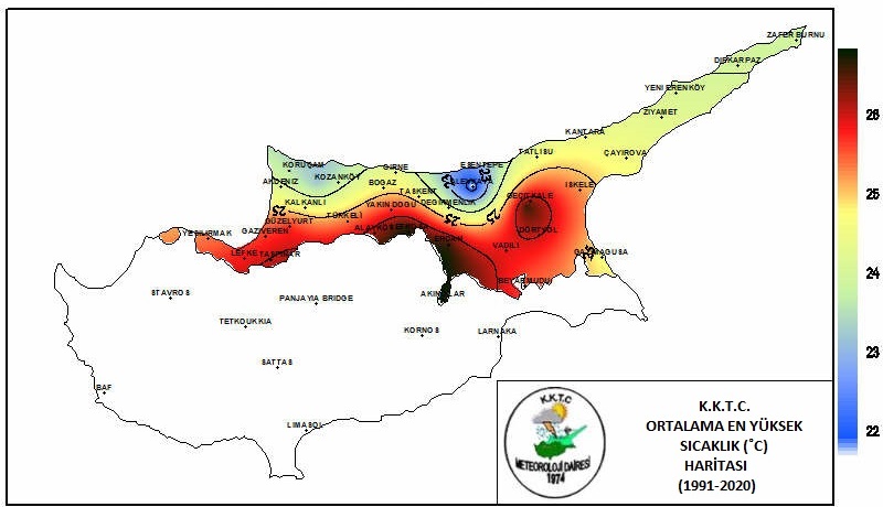 Ortalama En Yüksek sıcaklıklar 1991 - 2020